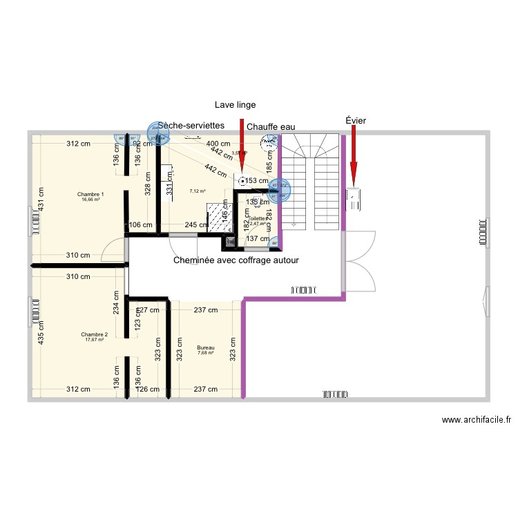 Ville. Plan de 7 pièces et 55 m2