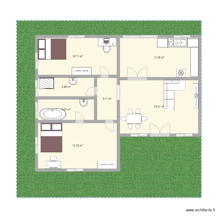 appart2. Plan de 7 pièces et 62 m2