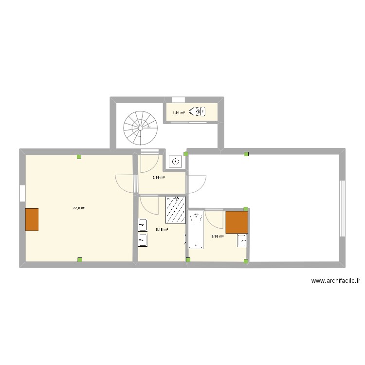 combles V7. Plan de 5 pièces et 40 m2