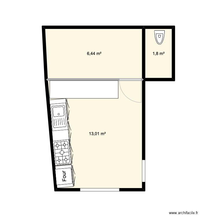 cuisine clara Alex. Plan de 3 pièces et 21 m2