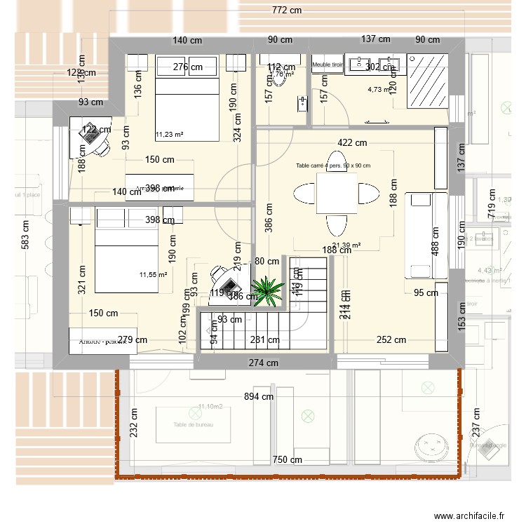 plan Kim  avec meubles. Plan de 10 pièces et 149 m2