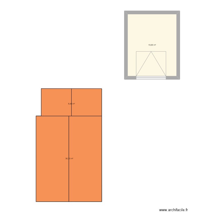 grenier avant travaux. Plan de 3 pièces et 59 m2