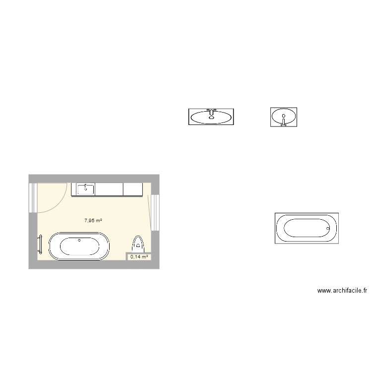 SDB 2024. Plan de 2 pièces et 8 m2