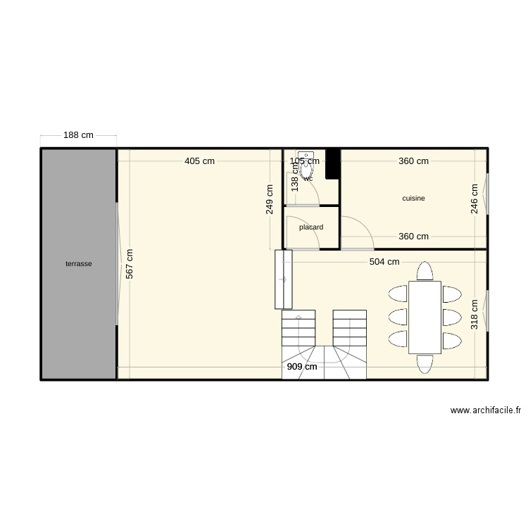 salon cuisine projet. Plan de 6 pièces et 62 m2