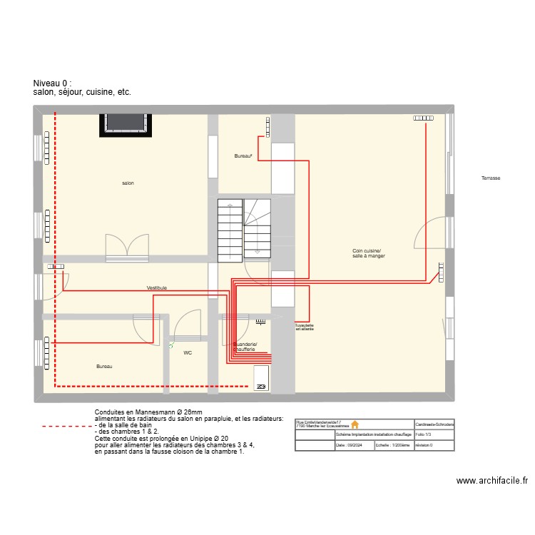 Plan Niveau 0 : Entrée-séjour-cuisine-etc.. Plan de 1 pièce et 104 m2