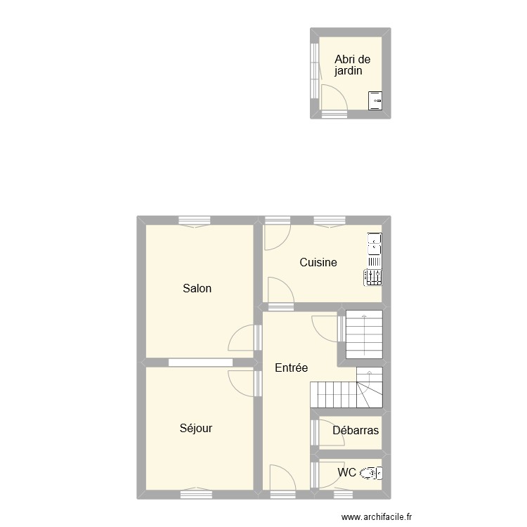 ausseur rdc. Plan de 8 pièces et 59 m2