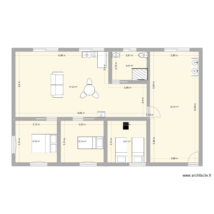 Atelier Flo 3. Plan de 4 pièces et 70 m2