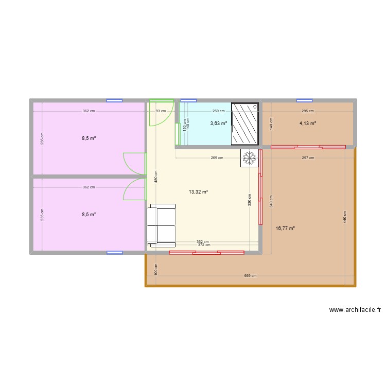 maison2. Plan de 6 pièces et 55 m2