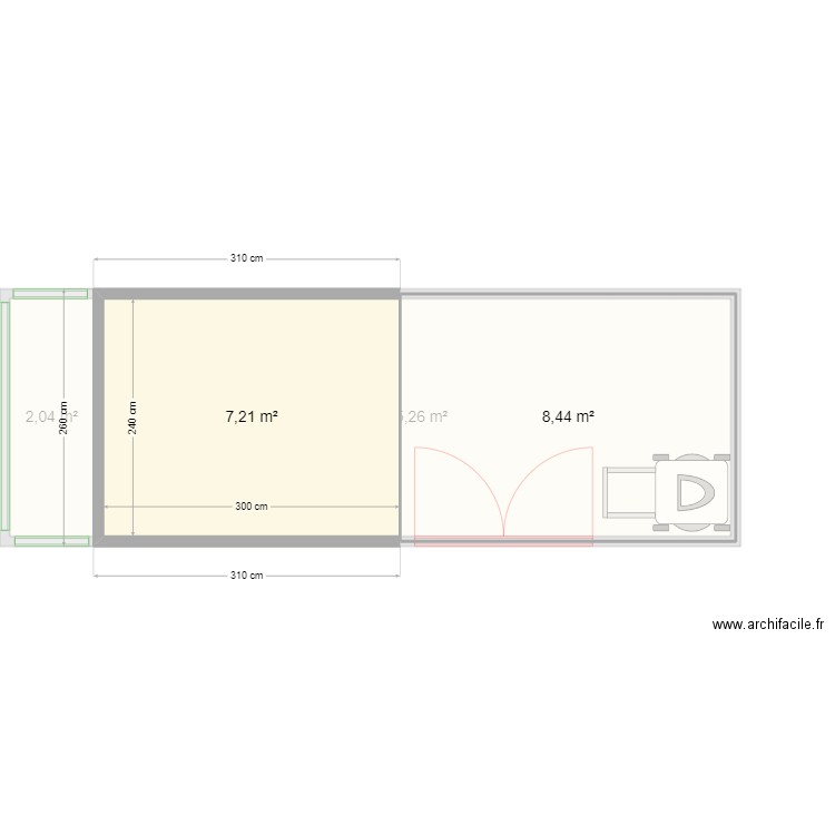 Abri de jardin. Plan de 4 pièces et 33 m2