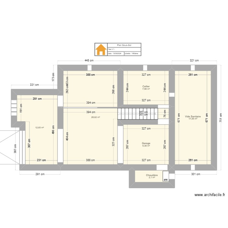 P1-Sous-Sol-v1. Plan de 6 pièces et 78 m2