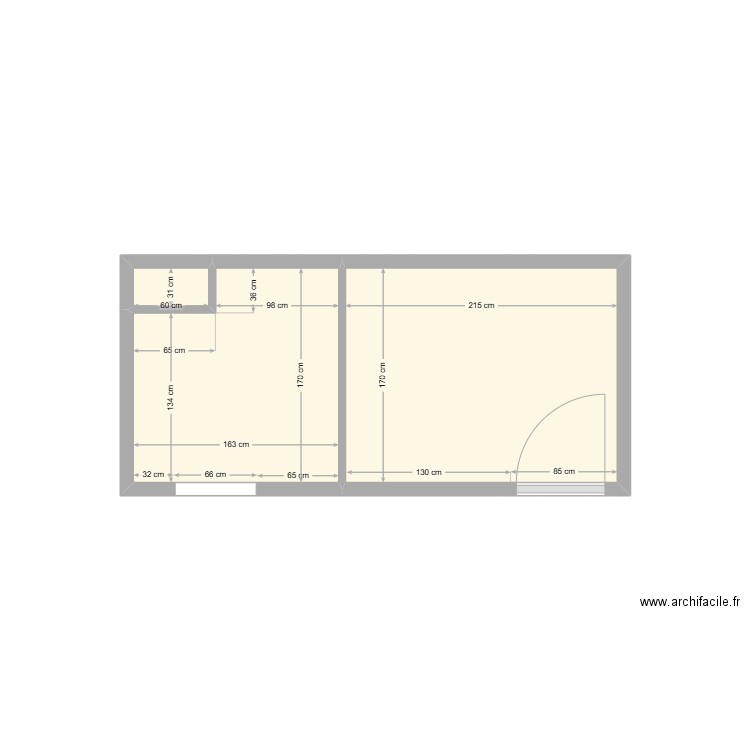 Cuisine/sdb 5. Plan de 3 pièces et 6 m2