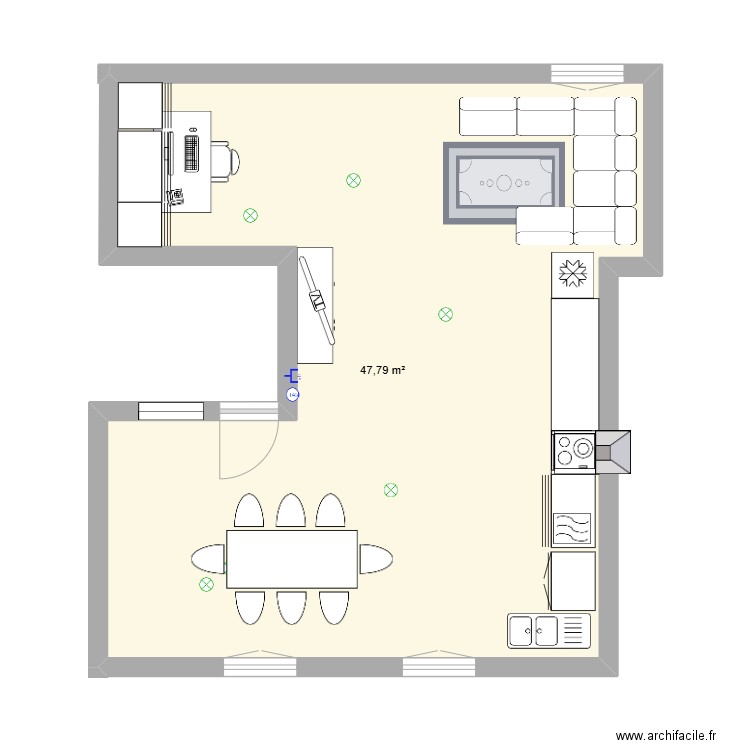 PLAN SALON CUISINE. Plan de 1 pièce et 48 m2