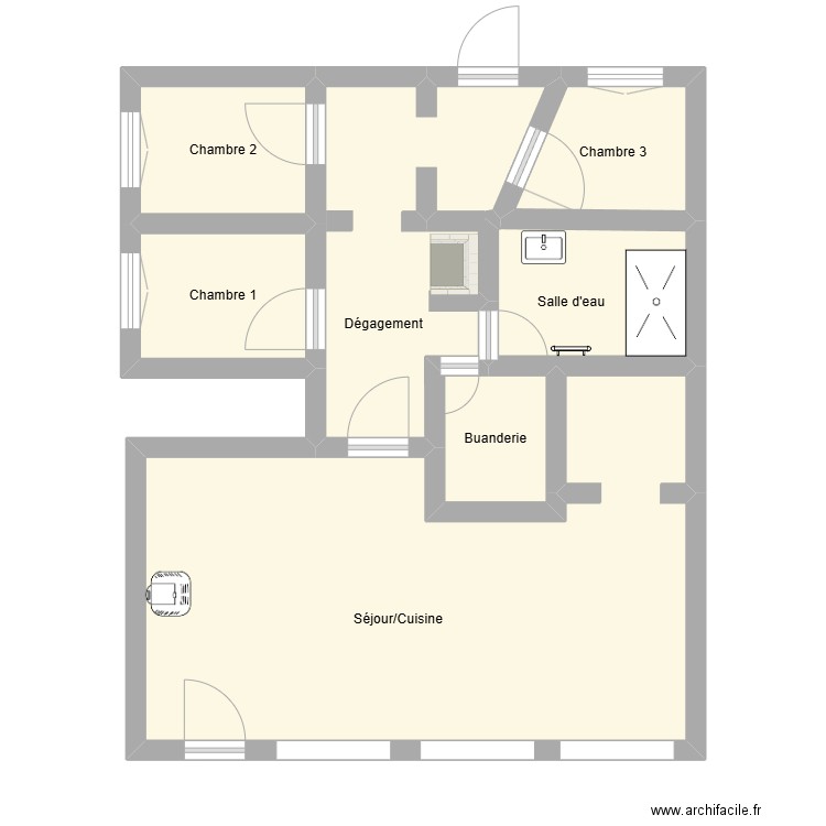 Appartement L. Plan de 7 pièces et 52 m2