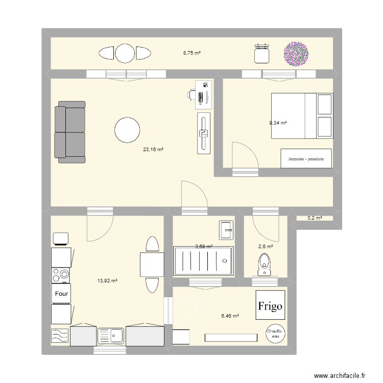 georges sand. Plan de 8 pièces et 68 m2