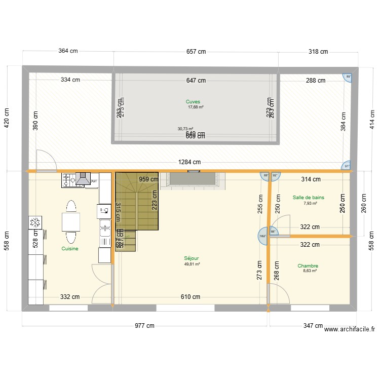 Esquisse RdeCh1. Plan de 5 pièces et 115 m2