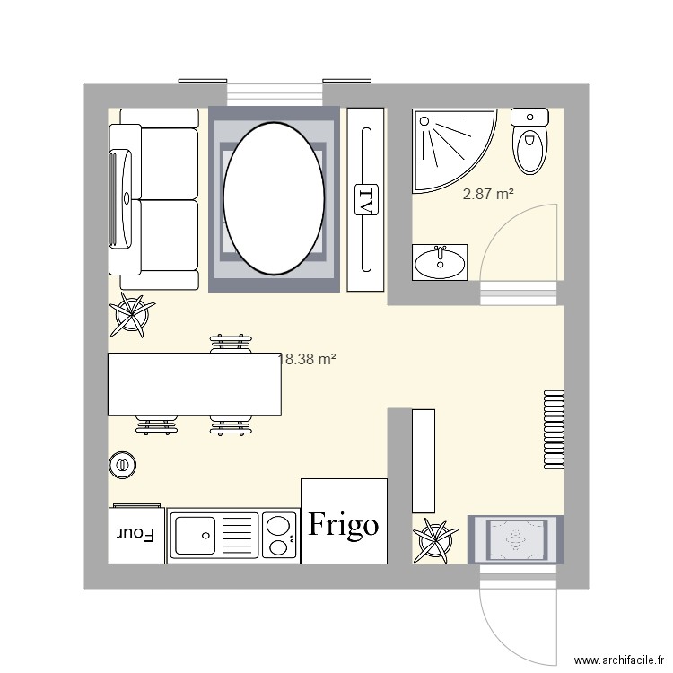 Maison math . Plan de 2 pièces et 21 m2