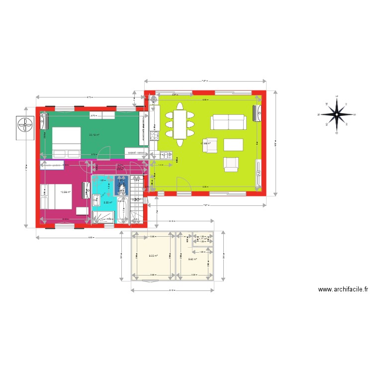 LA BOUVERIE RDC RDJ PROJET v4. Plan de 20 pièces et 199 m2