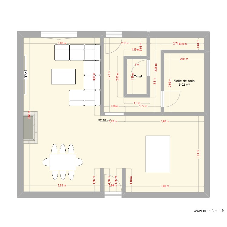 maison. Plan de 3 pièces et 65 m2