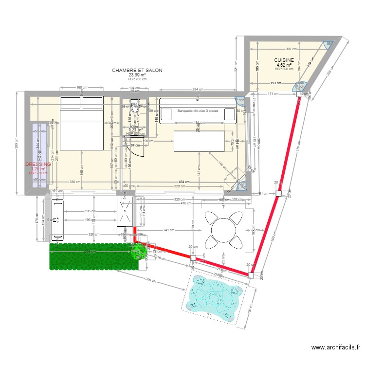 2  PIECES  EN SOUS-SOL electrique. Plan de 4 pièces et 32 m2