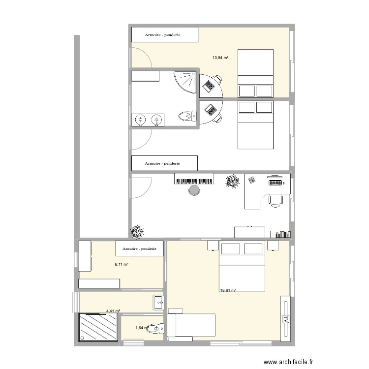 pireta caleta. Plan de 5 pièces et 45 m2