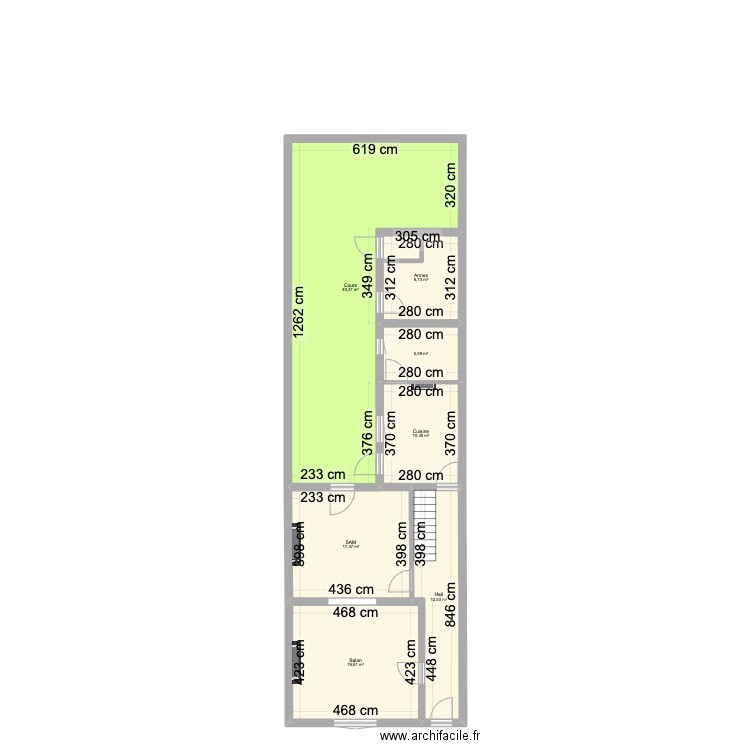 ernest RDC. Plan de 7 pièces et 124 m2