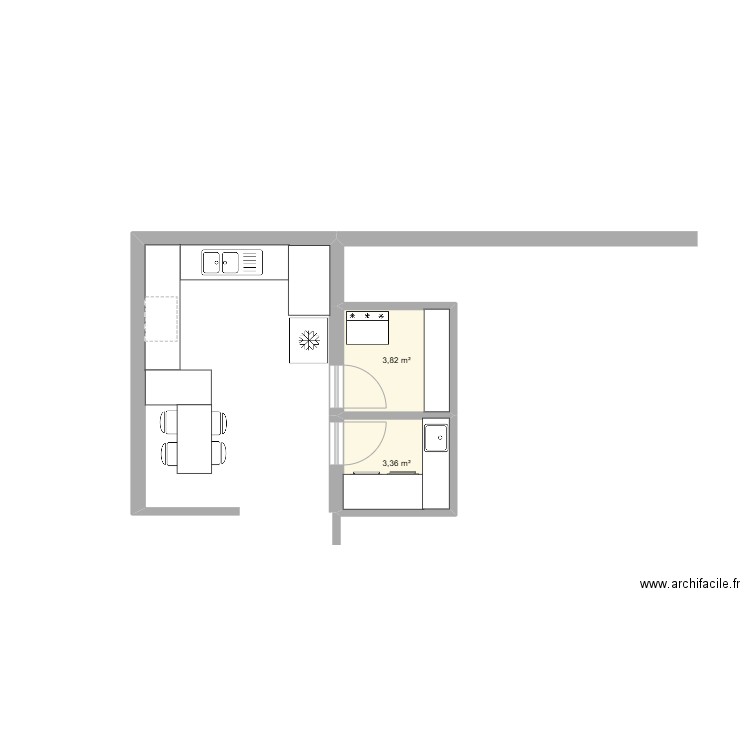 polomo. Plan de 2 pièces et 7 m2