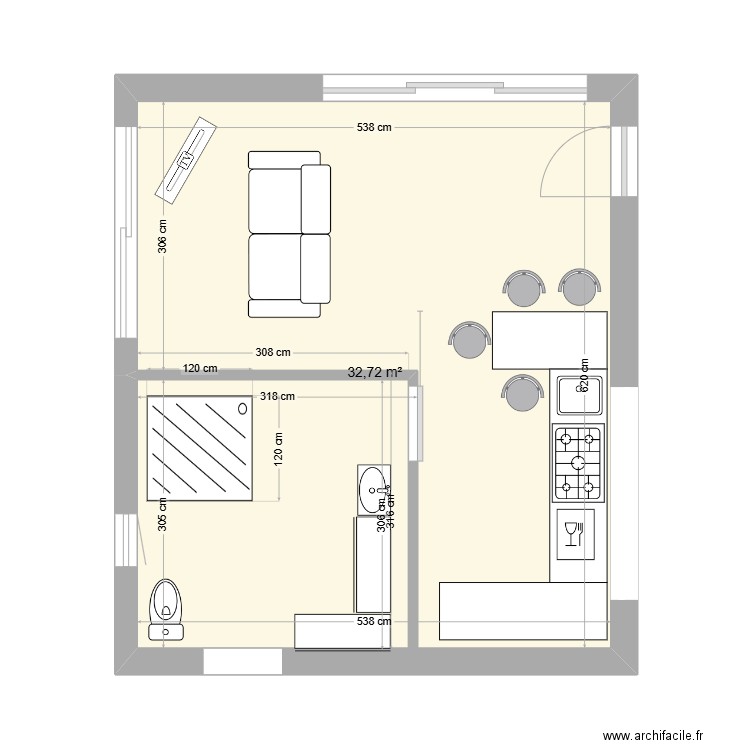 agrandissement. Plan de 1 pièce et 33 m2