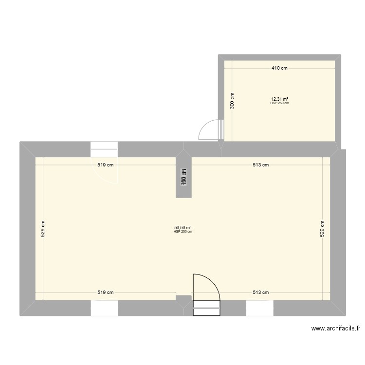 maison gauche st romain. Plan de 2 pièces et 69 m2