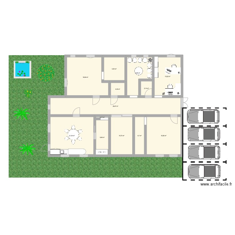 cabinet de mes rêves. Plan de 13 pièces et 140 m2