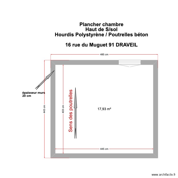 plancher Chb ht S-sol DRAVEIL. Plan de 1 pièce et 18 m2