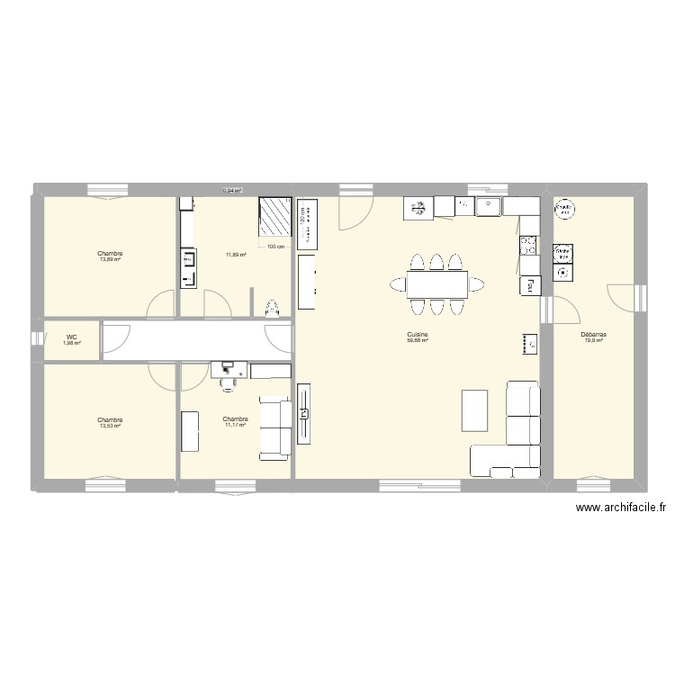 maison à venir. Plan de 8 pièces et 133 m2