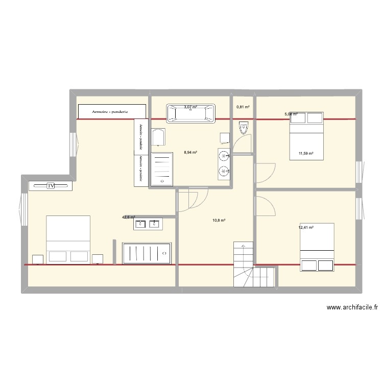 comble . Plan de 8 pièces et 95 m2