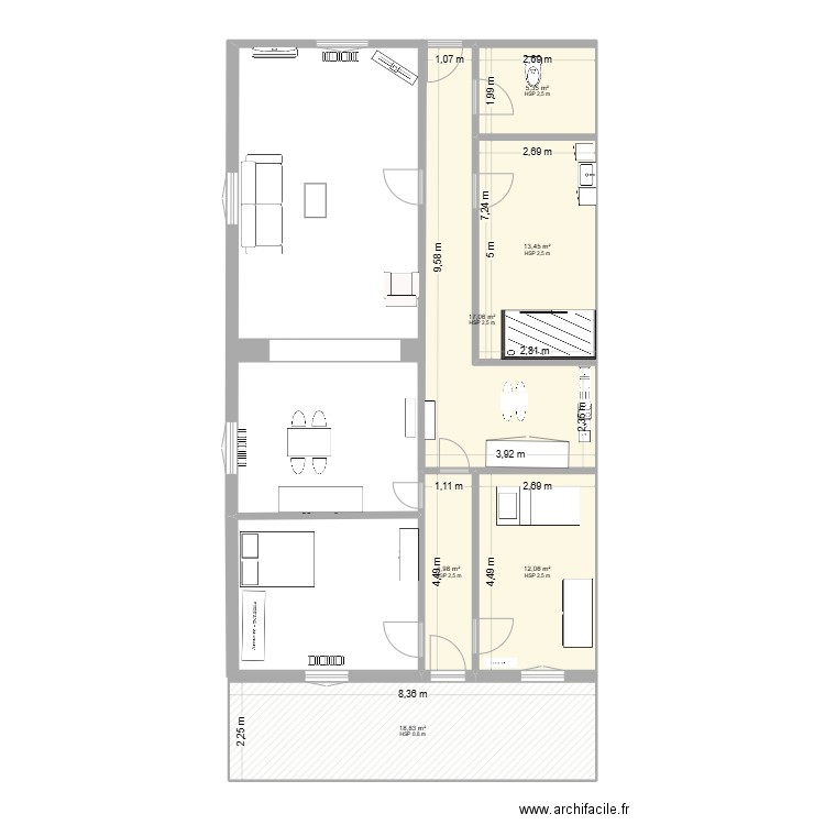 premier etage. Plan de 6 pièces et 72 m2