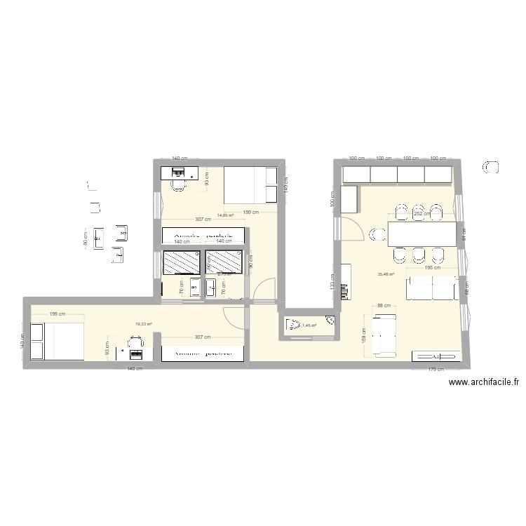 appart 9. Plan de 5 pièces et 74 m2