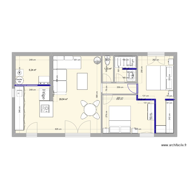 Avant travaux. Plan de 5 pièces et 62 m2