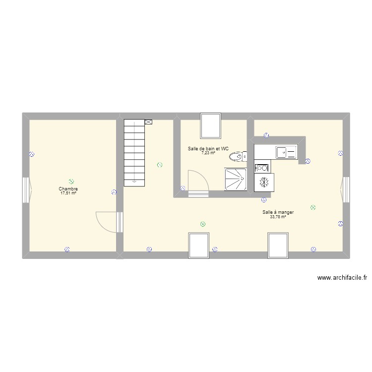 combles chantilly. Plan de 3 pièces et 59 m2