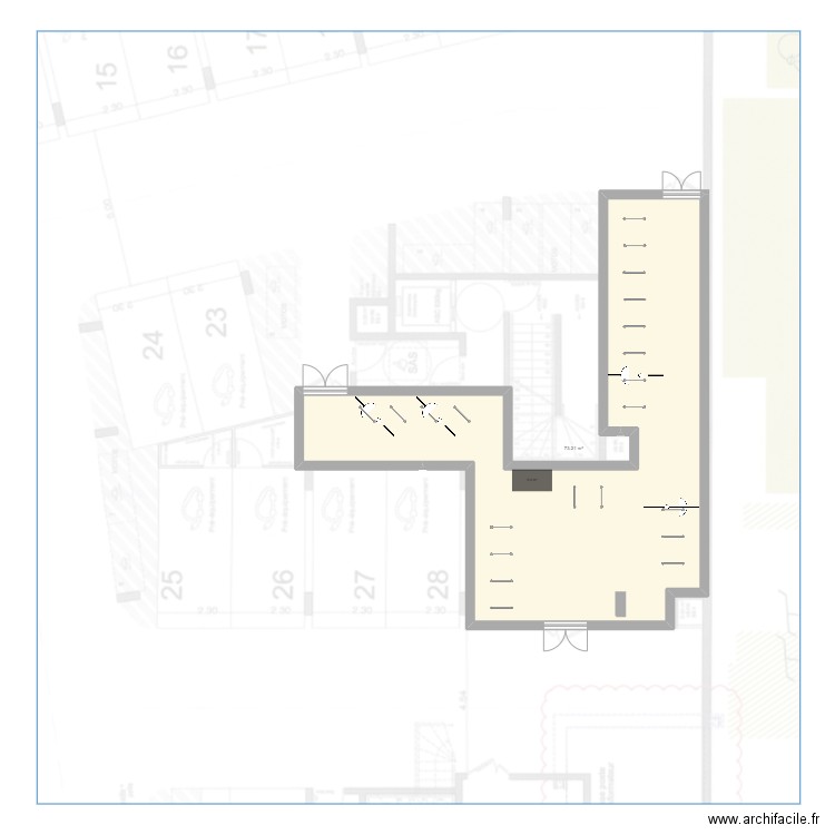 PERI local Vélo. Plan de 1 pièce et 73 m2