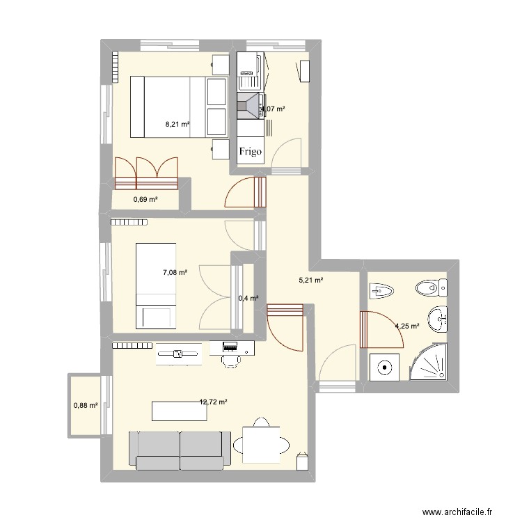 Plan Appart. Plan de 9 pièces et 44 m2