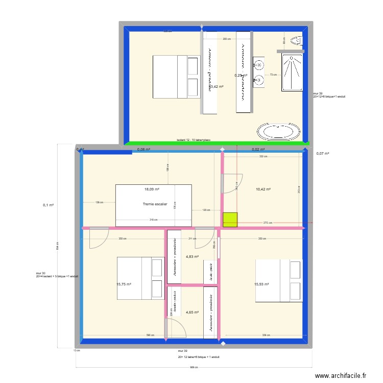 plan étage dressing tête de lit. Plan de 13 pièces et 104 m2