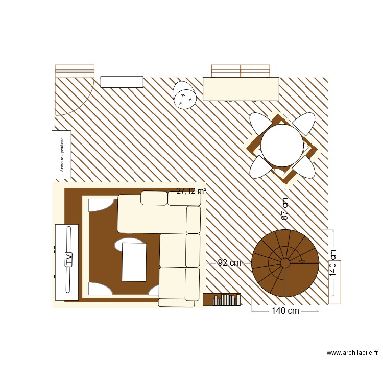 salon. Plan de 1 pièce et 27 m2