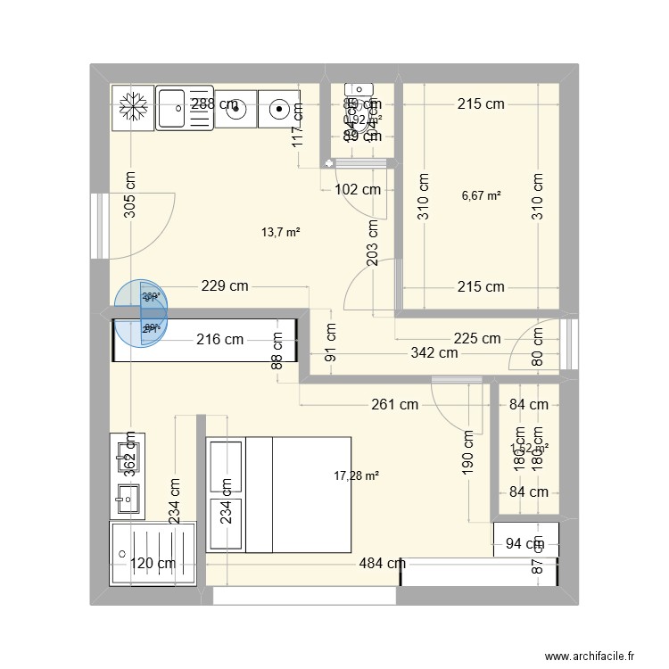 Suite parentale buanderie sde v7. Plan de 5 pièces et 40 m2