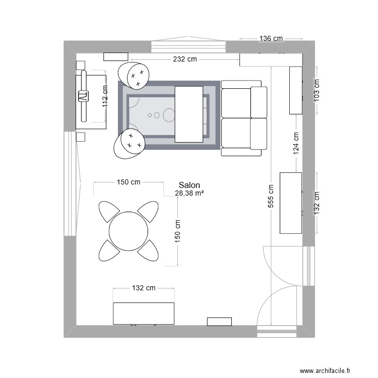 salon biblio. Plan de 1 pièce et 28 m2