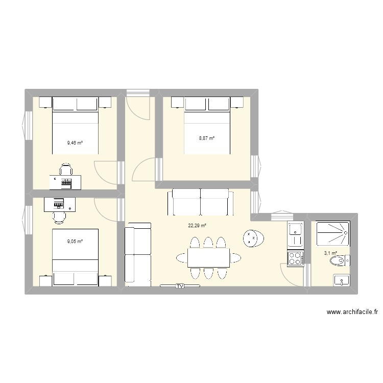 T4 transvaal Dijon. Plan de 5 pièces et 53 m2