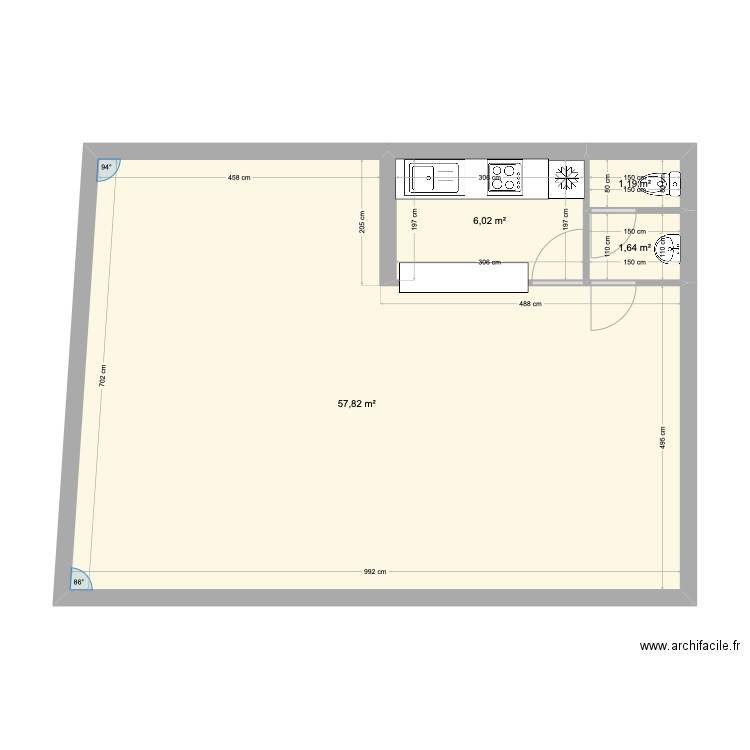 halle haut Vernet. Plan de 4 pièces et 67 m2