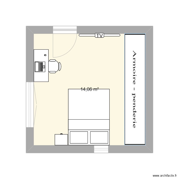 Chambre du B. Plan de 1 pièce et 14 m2