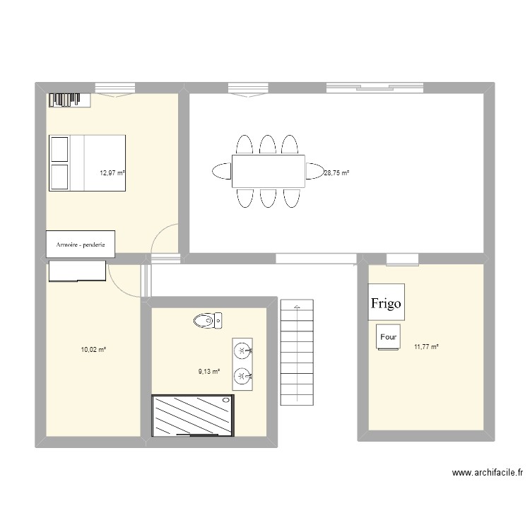 etage essai. Plan de 5 pièces et 73 m2