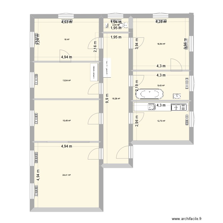 Schongauer RDC. Plan de 9 pièces et 130 m2