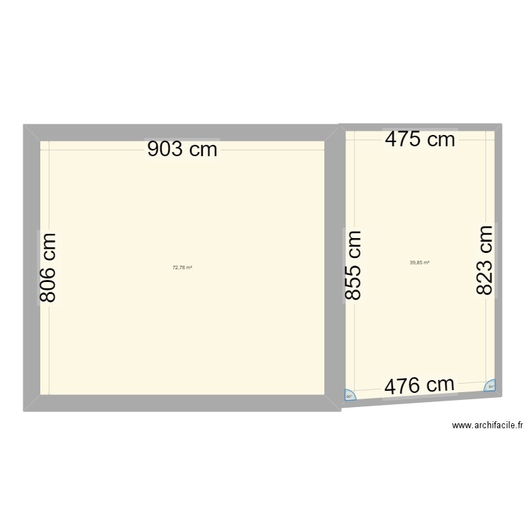 facage. Plan de 2 pièces et 113 m2