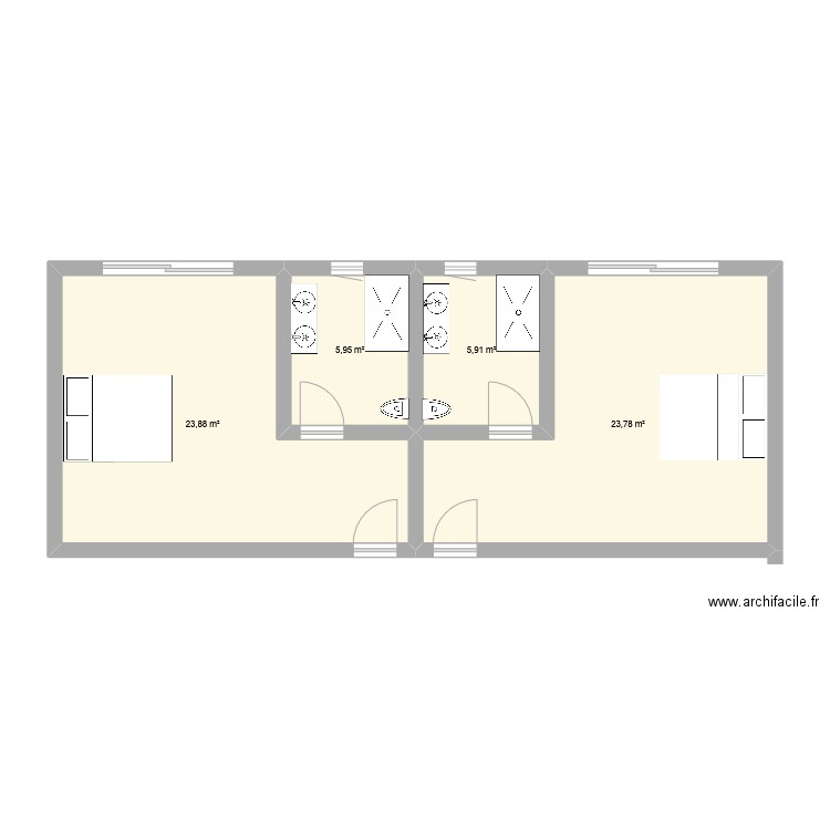 studio. Plan de 4 pièces et 60 m2