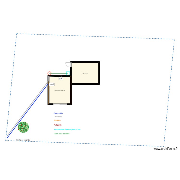 Eaux. Plan de 2 pièces et 36 m2